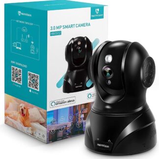 HeimVision 3MP WLAN IP-bewakingscamera, 360° draaibare camera, +32GB SD Kaart, baby/huisdier/thuismonitor, binnenbeveiliging met nachtzicht, intercomfunctie, bewegingsmelder, werkt met Alexa