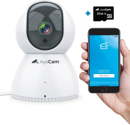 AyeCam Beveiligingscamera - Met App - 1 Jaar Garantie - WiFi - Bewegingssensor - Incl. 32GB SD - Babyfoon - Huisdiercamera - Nederlandse Handleiding