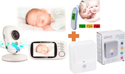Babyfoon-baby monitor-LCD 3.2 scherm met camera-Nachtlampje-Infrarood thermometer- Roze