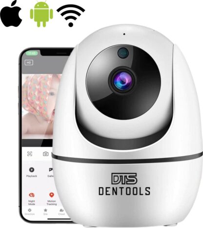 Dentools Full HD Wifi babyfoon met camera- Camera beveiliging - Wifi Camera - Geluid en Bewegingsdetectie - 1080p - 4G/5G - wit