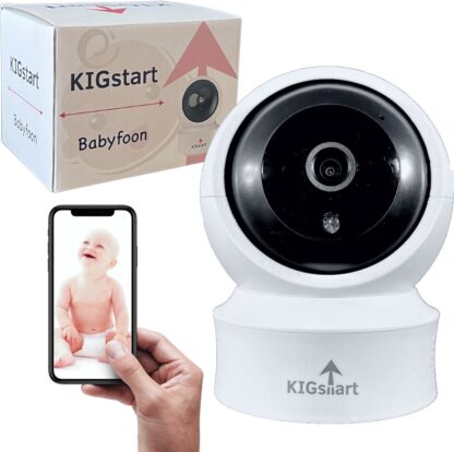 KIGstart - Wifi Camera - Babyfoon met Camera en App - 1080P - Nachtzicht - Geluid & Bewegingsdetectie - Terugspreekfunctie - Inclusief SD kaart- Wit