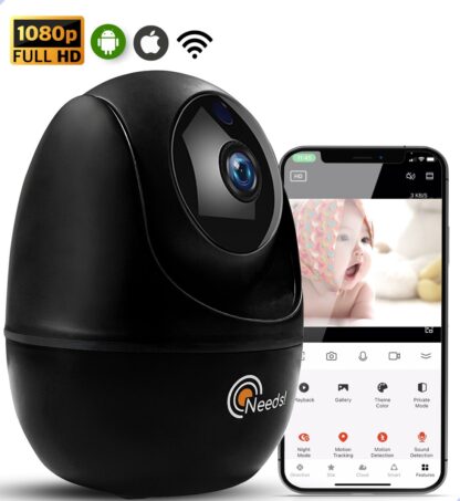 Needs!® Full HD Wifi Babyfoon met Camera WS-Q100BL PRO - En App - Camera Beveiliging - Wifi Camera - Geluid en Bewegingsdetectie - Automatisch Volgen - 1080p - Babyfoon - 4g/5g - Zwart