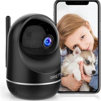 Orretti X21 - Wi-Fi Camera, Installatiegemak met Dualband 2.4Ghz en 5Ghz Ondersteuning - Binnencamera, Bewakingscamera, Babyfoon, 1080P Beveiligingscamera met Bewegingsdetectie - Zwart