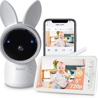 Arenti AINanny - Baby Monitor - Babyfoon met 5 inch scherm - Ultra HD 2K Resolutie - Slaapliedjes - Alexa & Google - inclusief 32 GB Sd kaart - Temperatuur - Vochtigheid