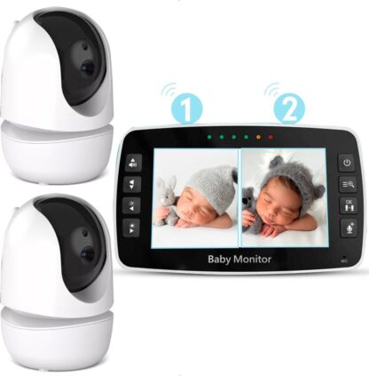 B-care Babyfoon Met 2 Camera's - 4.3 Inch Scherm - Zonder Wifi en App - Temperatuursensor - Infrarood Nachtzicht - Terugspreekfunctie - 4 Slaapliedjes- Zoomfunctie