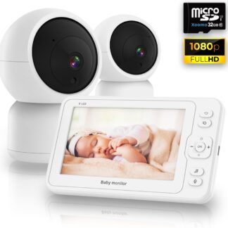 XOOMO S2 Babyfoon met Camera - Baby Monitor met Vox Modus - Babyfoons - Baby Camera - 2 Camera's - 8 Slaapliedjes - 5 Inch - incl. 32GB Geheugenkaart - Handige Zwanenhals - Complete Set