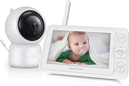 Achaté Babyfoon Met Camera - Baby Monitor met 5 inch monitor - Video & Audio - Infrarood Nachtvisie - Terugspreekfunctie - Wit