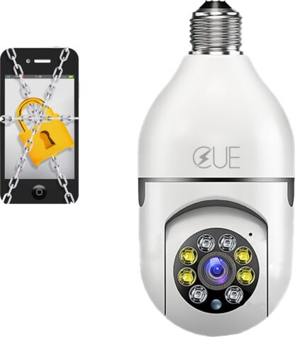 Cue - 360 graden beveiligingscamera - Babyfoon - Huisdiercamera - Spycam - Geluidsdetectie en bewegingsdetectie - Full HD - Nachtvisie - E27 lampfitting - Gemakkelijk te gebruiken - QR scan app installatie