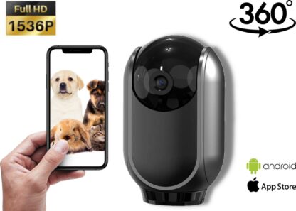 Huisdiercamera - 360 Camera Beveiliging - Hondencamera - Babyfoon met Camera - Incl. App / Wifi - Infrarood Nachtzicht - 3MP - Bewegingsdetectie