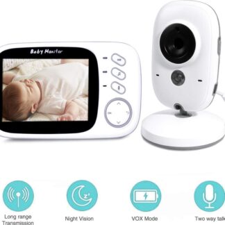 K IKIDO Babyfoon met Camera - 3.2 Inch Groot LCD scherm - Video Babyphone met Kleurenmonitor- Premium Baby Monitor - Sterk Zendbereik - Temperatuurweergave - Wit