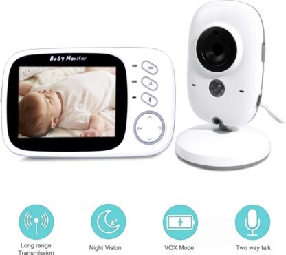 K IKIDO Babyfoon met Camera - 3.2 Inch Groot LCD scherm - Video Babyphone met Kleurenmonitor- Premium Baby Monitor - Sterk Zendbereik - Temperatuurweergave - Wit