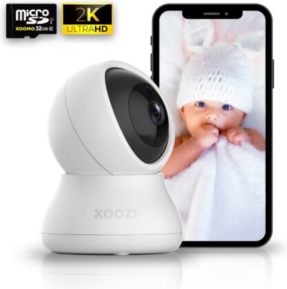 XOOZI Qt32 - Babyfoon met Camera en App - Baby Camera - Baby Monitor - Babyphone - Huisdier Camera - Babyfoons - WiFi - Ultra HD - incl. 32GB Geheugenkaart