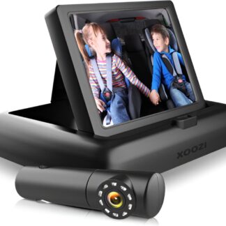 XOOZI Autospiegel Baby met Antislip Mat - Babyfoon met Camera en Monitor - Baby Achteruitkijkspiegel Verstelbaar - Zwart